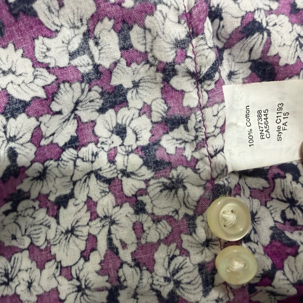 J.Crew Button Up Women XS Purple Floral Cotton Long Sleeve Cottagecore Feminine‎